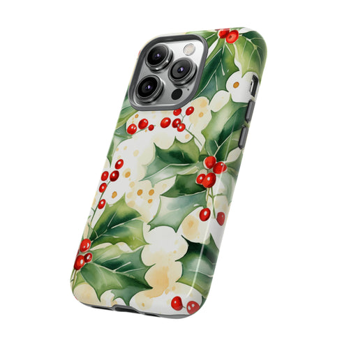Christmas Holly on a Golden Background - Impact Resistant Phone Case